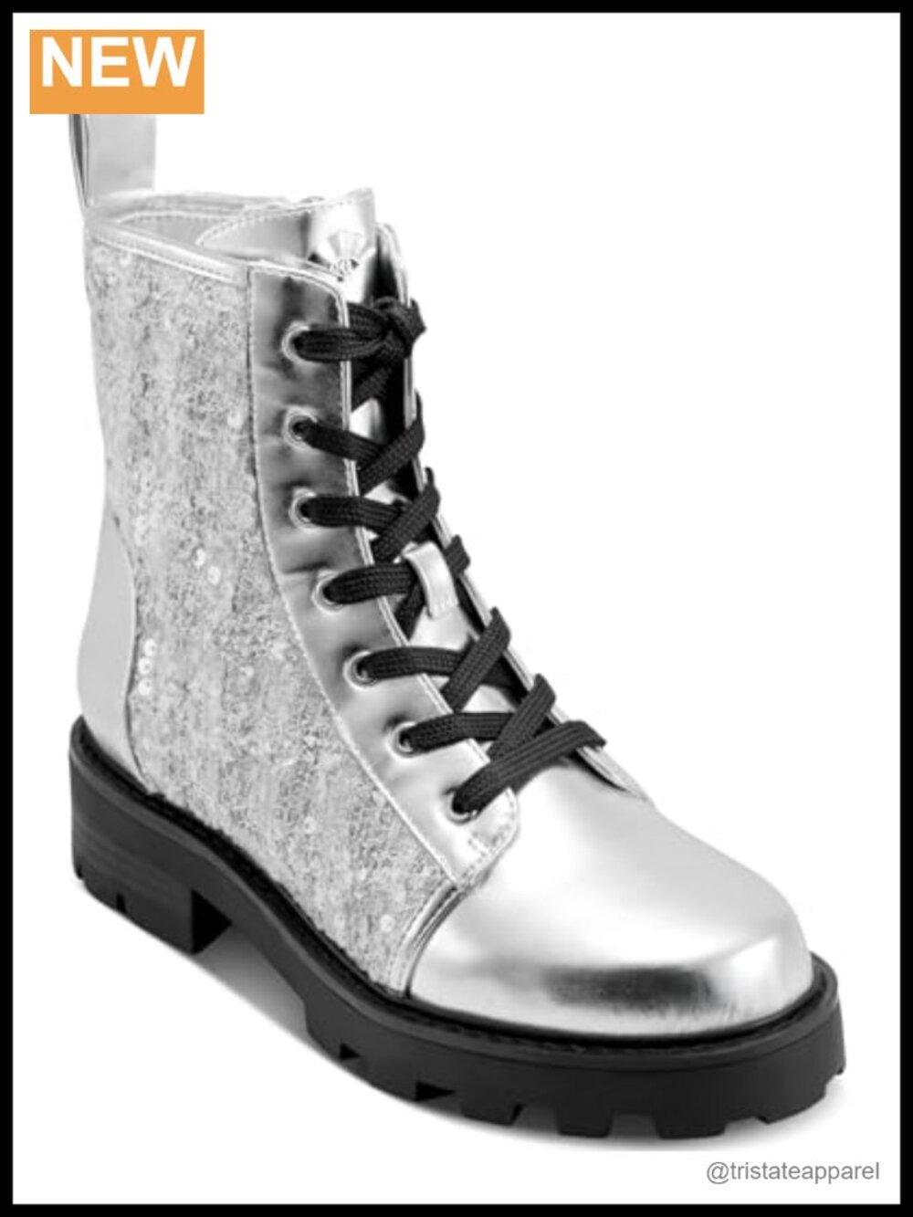 Karl Lagerfeld Marlee Sequin Combat Boots Lace Up Ankle Bootie